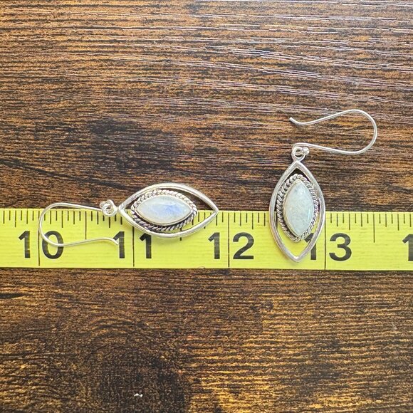 VTG Solid Sterling Silver 925 White Quartz Dangle Earrings Size 2" Length - Picture 9 of 10